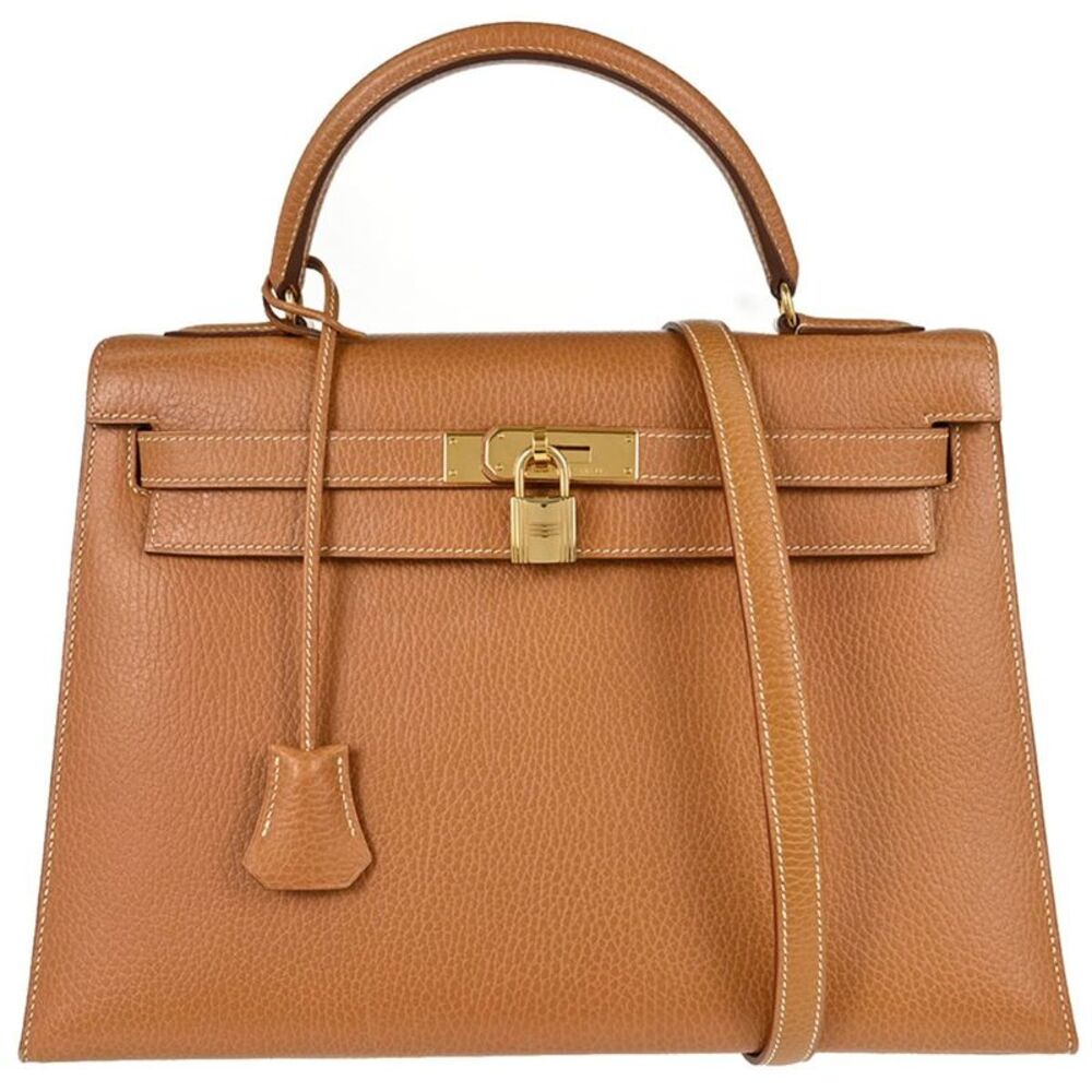 Hermes Kelly Brown Ardennes With Gold Hardware Brown Leather Handbag